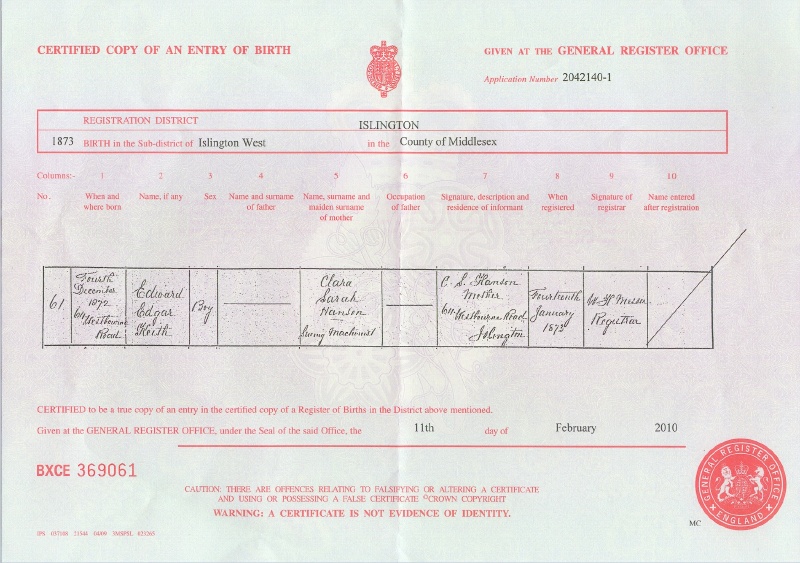 Edward birth certificate